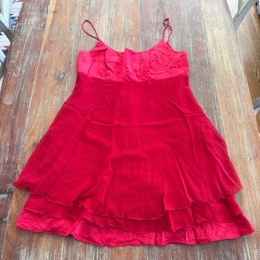 Red Tiered Ruffle Mini Dress Spaghetti Strap Chiffon Size S/M Fairy Y2K Romantic
